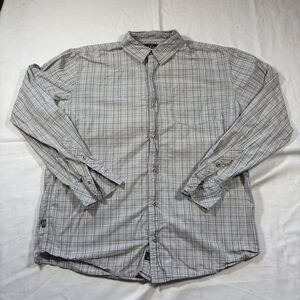 Topo Ranch Men's Tan/Gray/Blue Plaid Long Sleeve Button Up Shirt Size Large